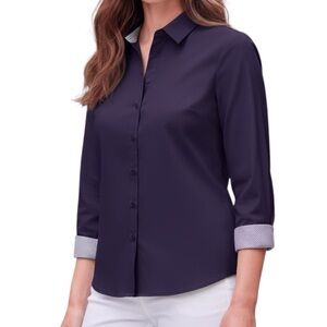 Lane Bryant Purple Stretching Button Up Flip Cuff Women’s Blouse Top Sz 22